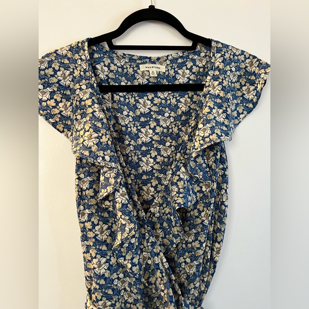 Max Studio blue floral wrap dress